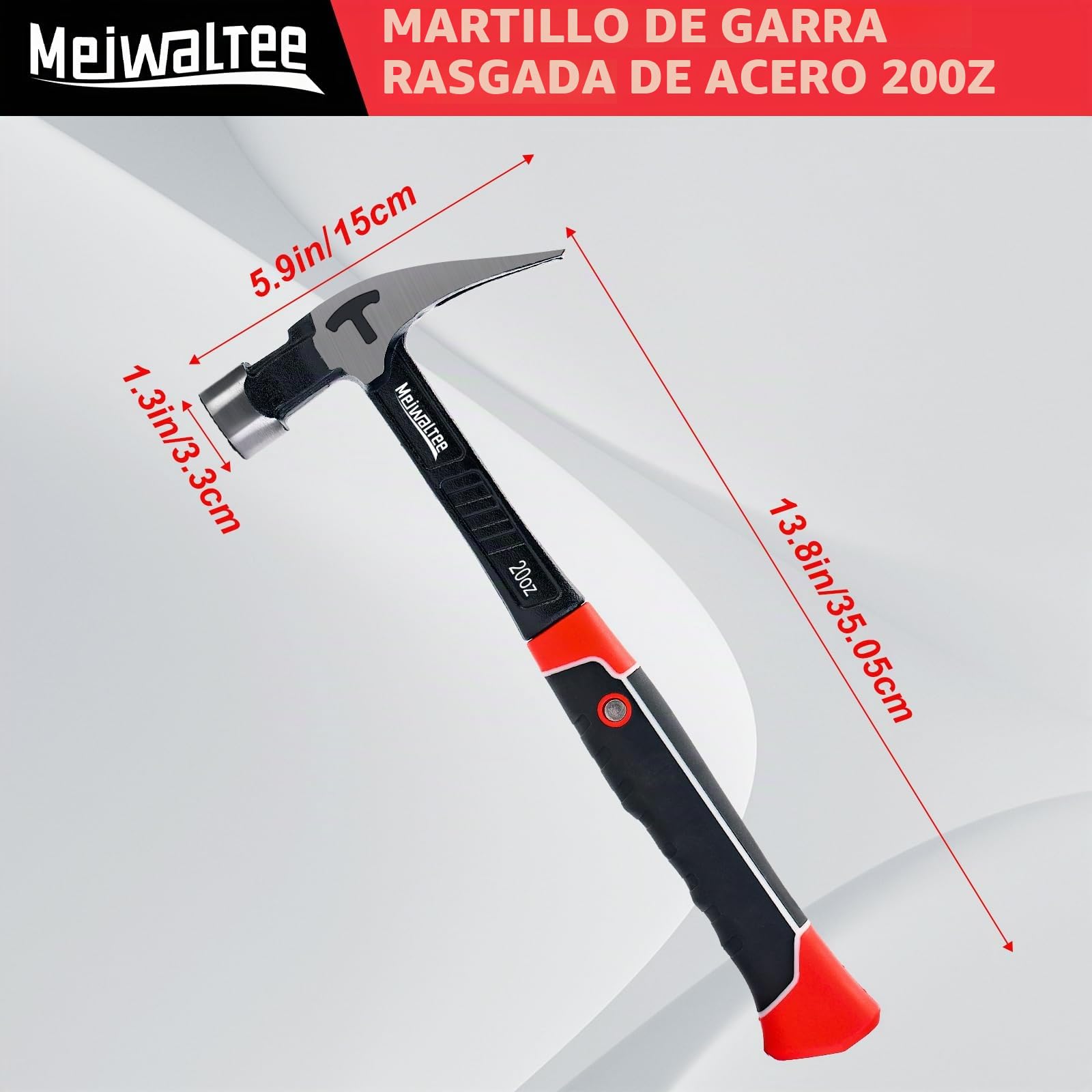 Martillo de Carpintero Recto con Soporte Magnético Para Clavos, Superficie Fresada y Mango que Absorbe los Golpes, Martillo de Garra con Forma Ergonómica-850 g de Peso