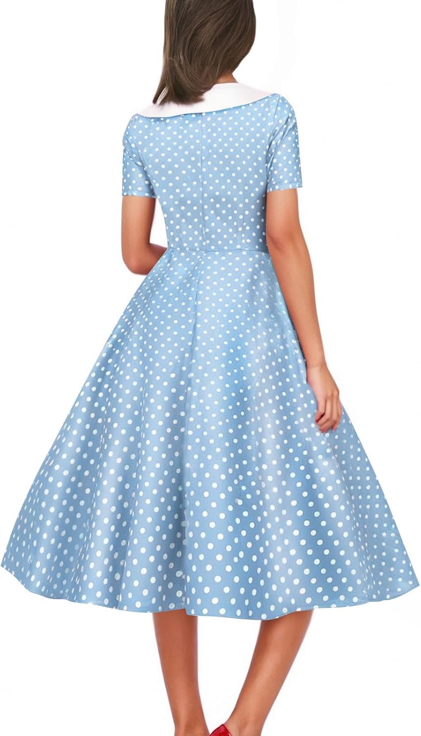 Women's 1950s Rockabilly Audrey Dress, Polka Dot Swing Party Dress for Women, Cocktail Tea Evening A Line Dress