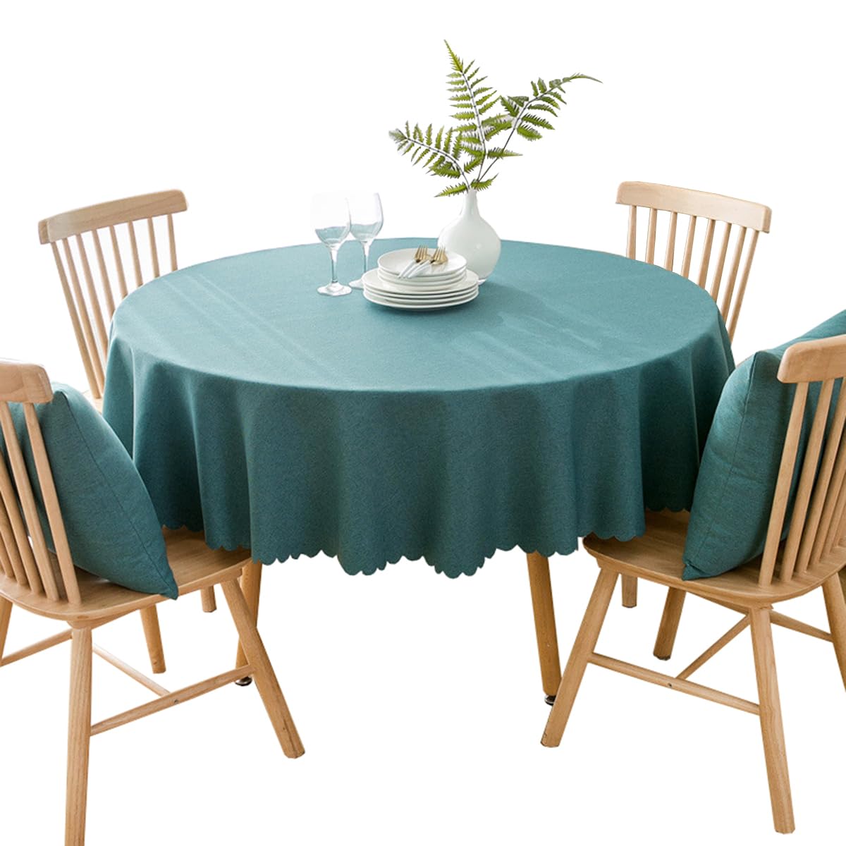 BHOMTY Rond tafelkleed van vuilafstotend katoen en linnen, geschikt voor eettafels, salontafels, balkons en tuinen, groen, diameter 120 cm