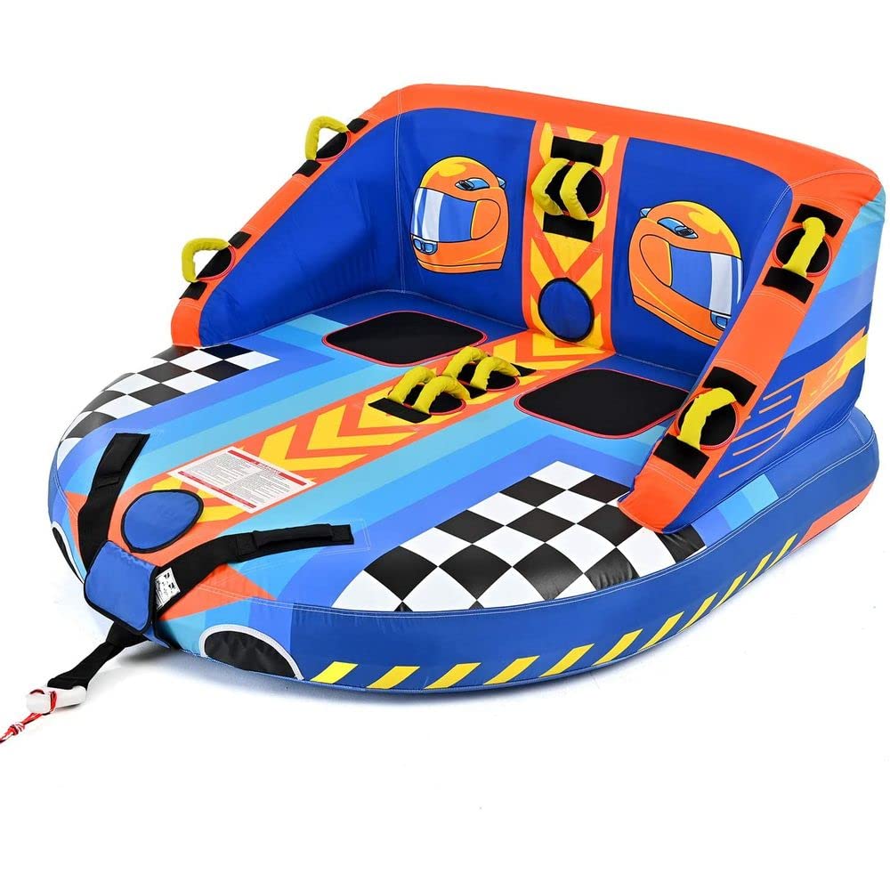 Towable Tube for 1-2 Rider, Front and Back Tow Points for Boating, Blue