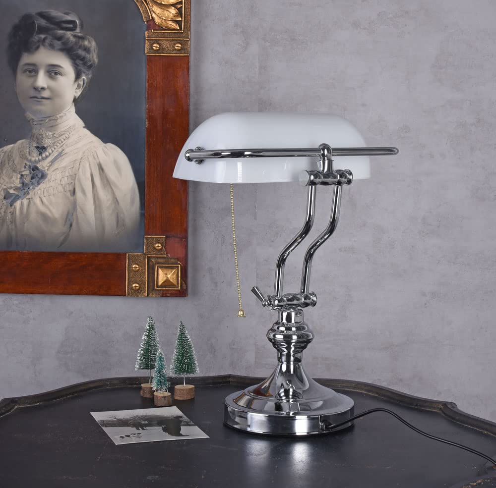 Schreibtischlampe Bankerslampe weiss Silber (ohne Leuchtmittel) Bankerslamp Belle Epoche wie Anno 1900 Tischleuchte xcl116 Palazzo