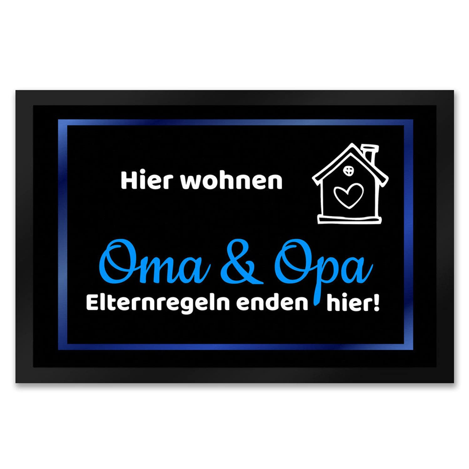 trendaffe - Hier wohnen Opa und Oma Fußmatte XXL in 50x75 cm - Elternregeln Enden Hier in blau die Großeltern Schmutzfangmatte als Geschenk zum Geburtstag, Weihnachten oder Goldener Hochzeit