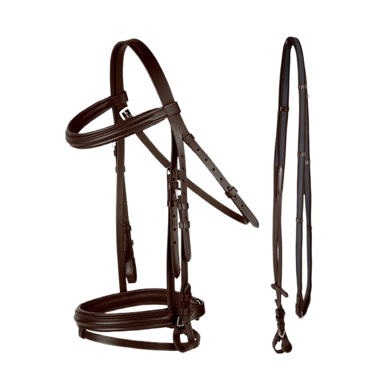 Equitazione marrone con redini in gomma antiscivolo Cavallo da addestramento Capezza in pelle di vacchetta nera(Brown S)
