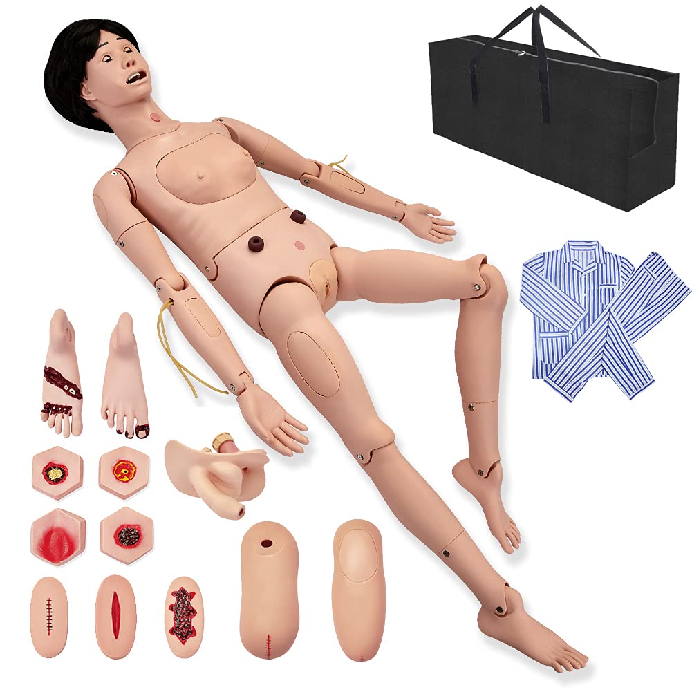 AMITD Pflegepuppe weiblich: Mit austauschbaren Genitalien, Kleidung und Modulen für Druckgeschwüre und Trauma, inkl. Aufbewahrungstasche