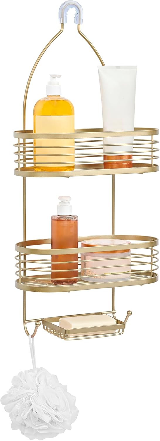 ACENTO Hanging Shower Caddy 3-Tier Extra Wide in Matte Black, Bathroom Shower Organizer with Hooks & Suction Cups, and Soap Basket