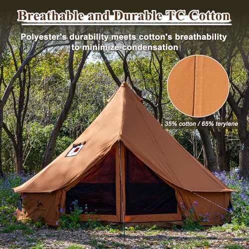 Image of TOMOUNT TOMOUNT Canvas Bell Tent with Stove Jack, 4-6 Person Use with 360 Ventilated Mesh, Dia13.1FT for Family Camping Glamping Yurt Tent 4 Seasons
