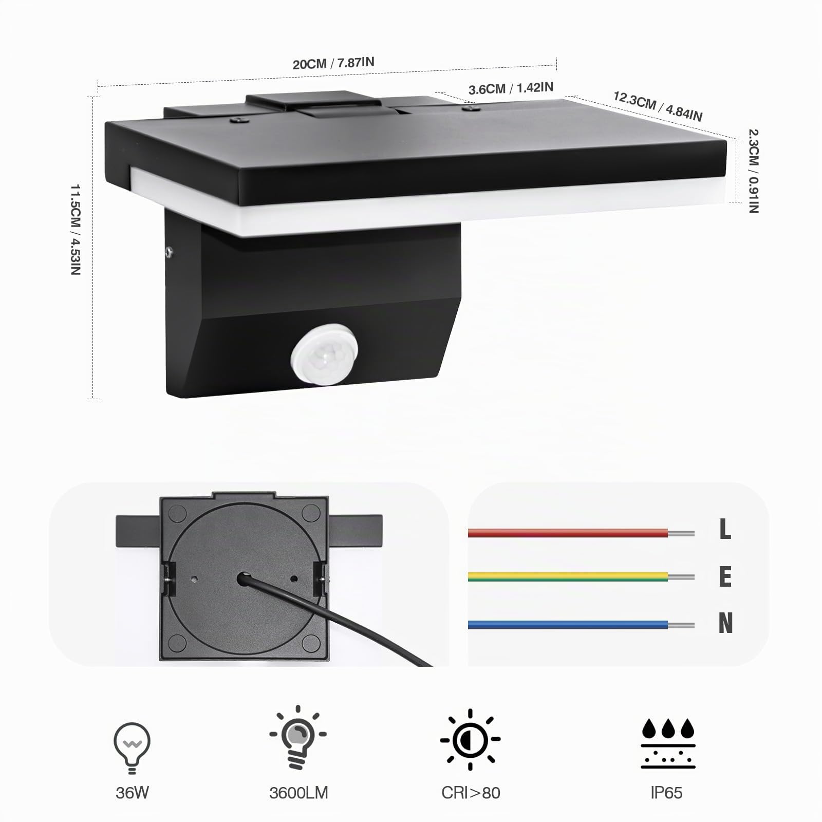 36W LED Wandleuchte Außen/Innen Modern Wandlampe 3000K Warmweiß | mit Bewegungsmelder IP65 Wasserdicht Schwenkbares LED Panel Außenwandleuchte für Terrasse Eingang Garten und Balkon, 2pcs