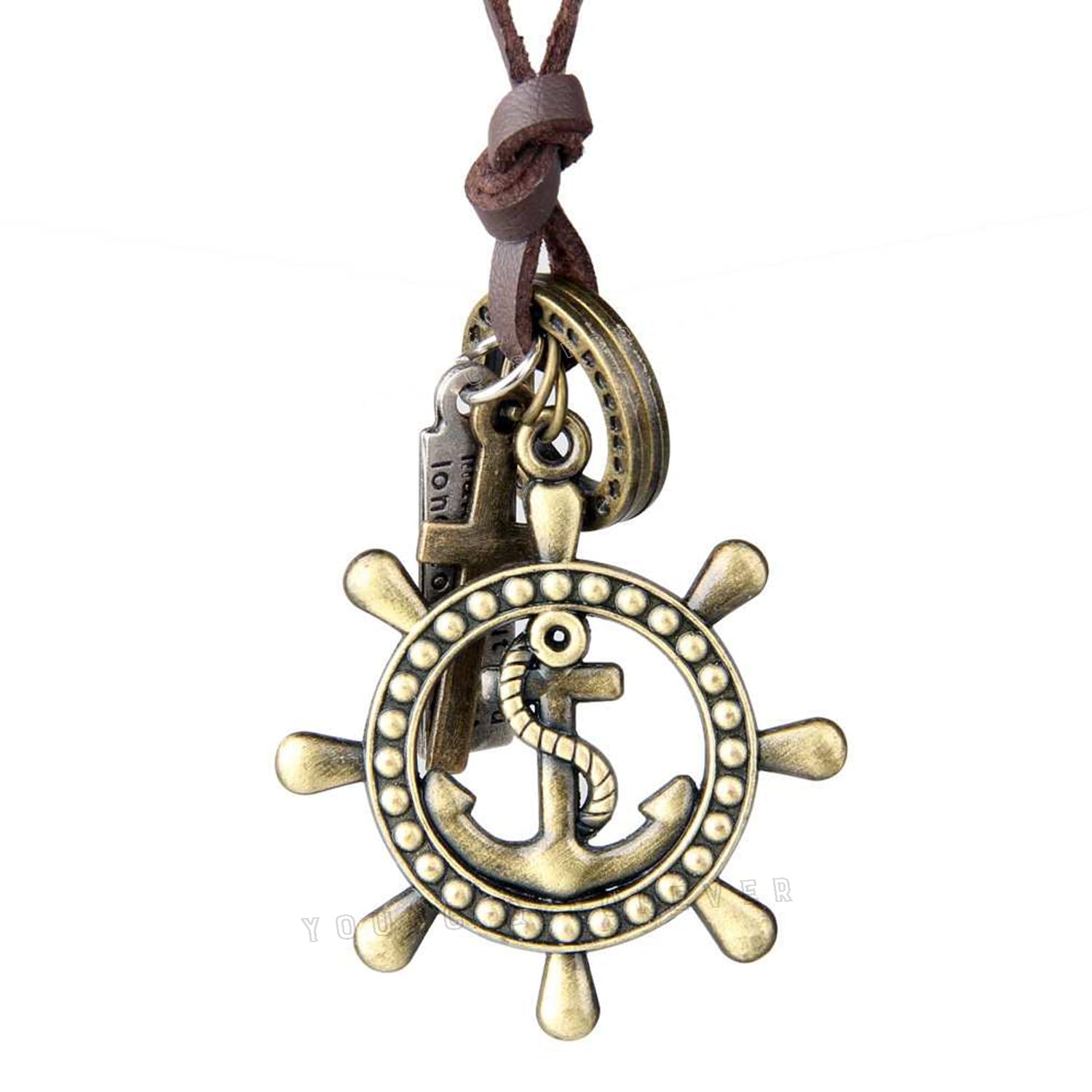 Young & Forever Gift Boho Bohemian Vintage Double Ring Mens Accessories Adjustable Leather Cord Pendant Locket Necklace Neck Chain for Men Fashion Jewellery for Mens and Boys