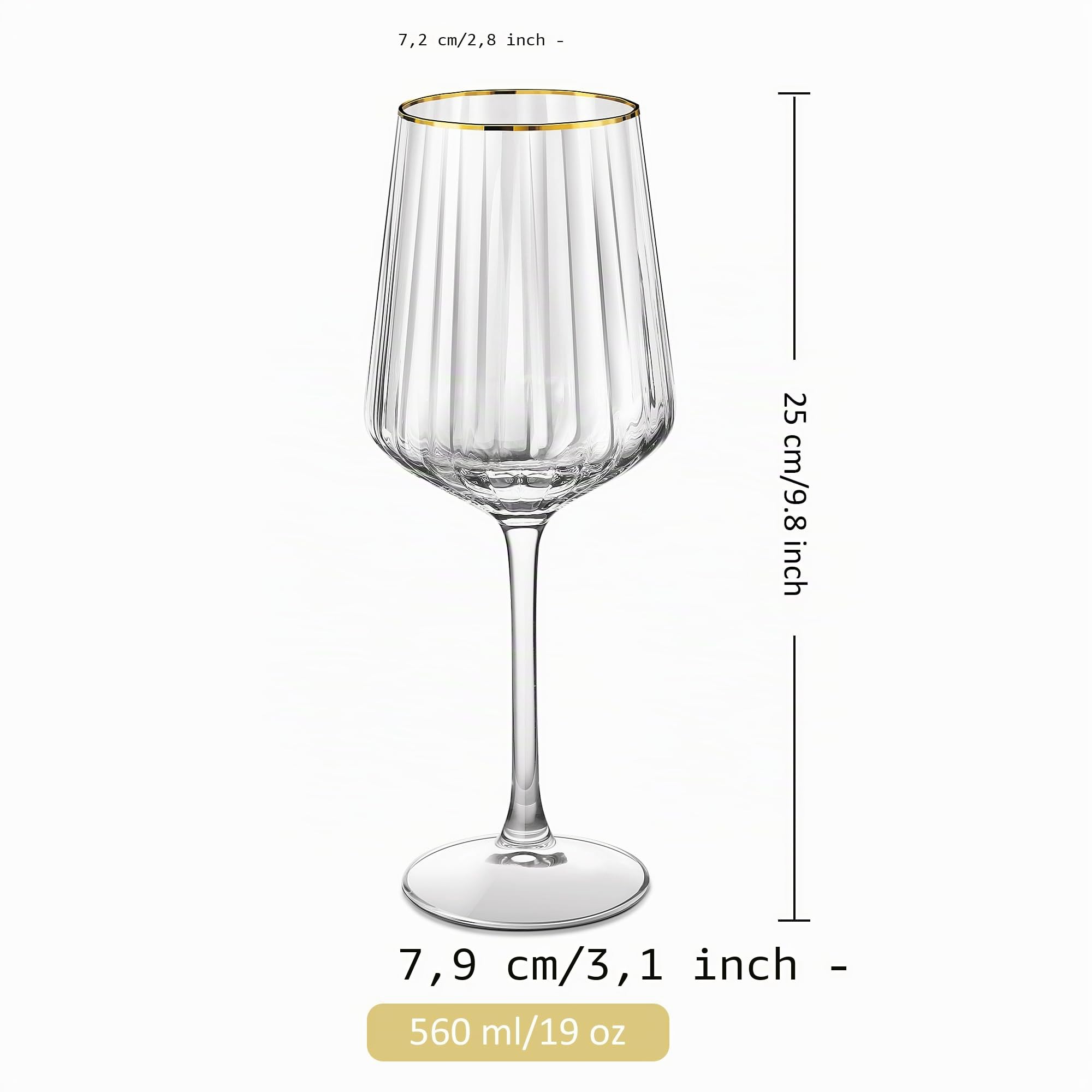 Joeyan 560ml Calice Vino Rosso Eleganti in Vetro con Bordo D'oro,Set di 2
