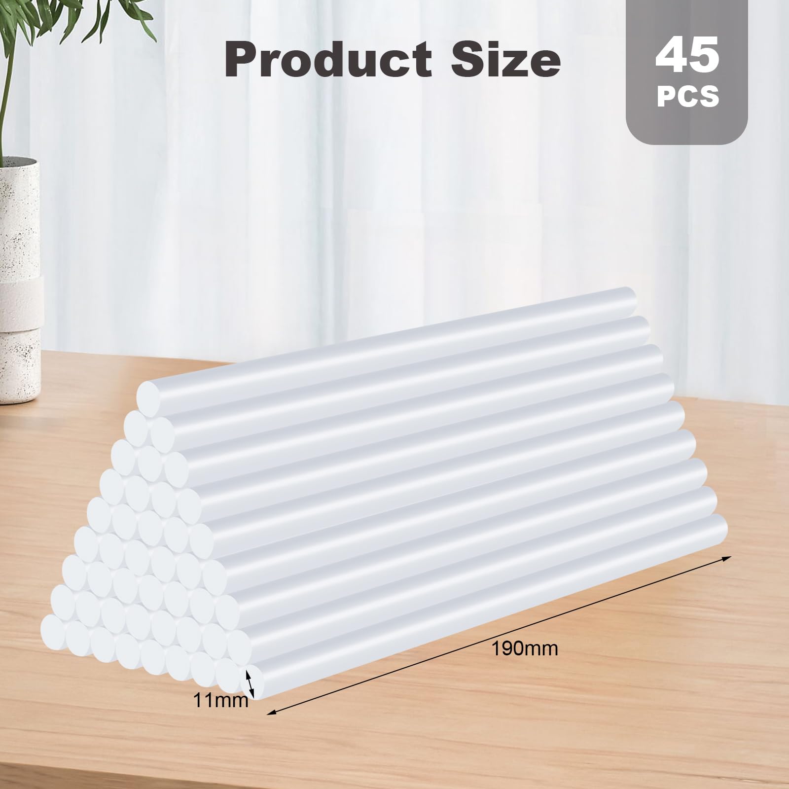 45 Pezzi Colla a Caldo Ø 11 x 190 mm,Colla a Caldo Ricariche Trasparente, Stick di Colla ad Asciugatura Rapida, per la Maggior Parte delle Pistole Adesive, Bastoncini di Colla per Fai da te