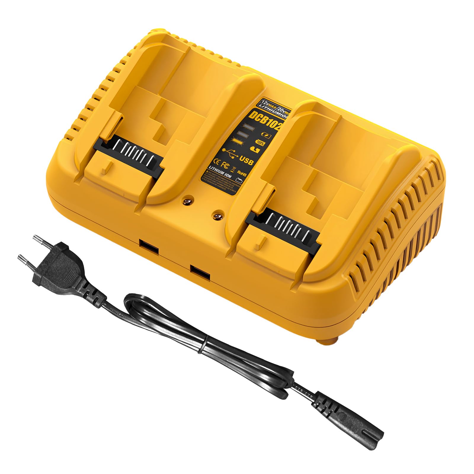 Cargador de batería de repuesto compatible con batería Dewalt de 12 V/20 V, cargador rápido de 2 puertos compatible con la batería de litio Dewalt DCB serie DCB102 DCB124 DCB203 DCB206