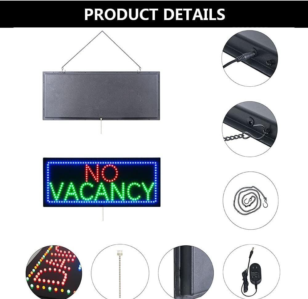 LED Vacancy Sign for Business, Super Bright LED Open Sign for Motel, Electric Advertising Display Signboard for Hotel Inn Business Shop Store Window Decor. (32" x 13", Blue)