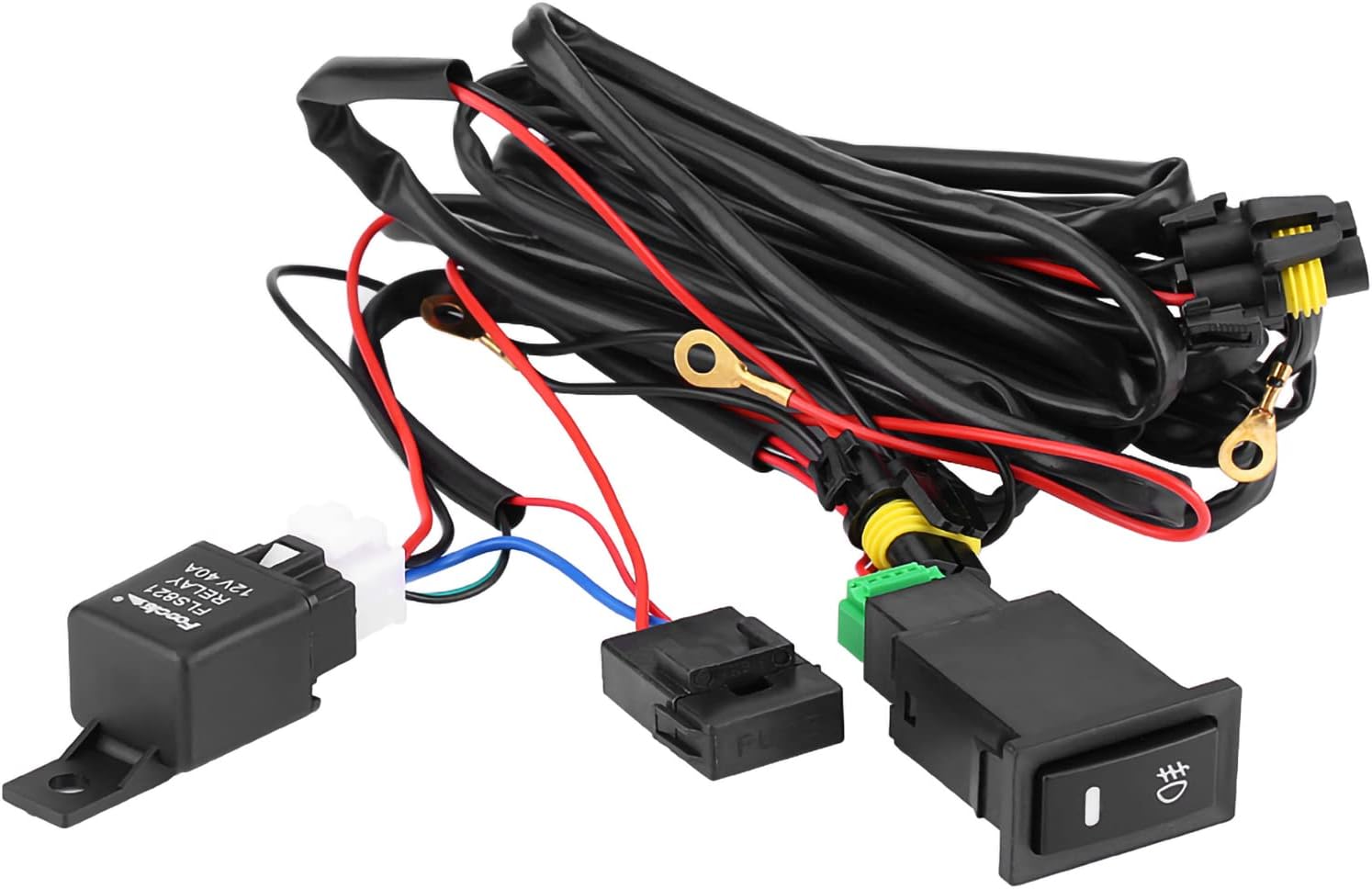 Cryfokt Switch Wiring Harness Kit ON-OFF Spot Light Switch, Wiring Harness, Switch Relay Wiring Harness Kit On/Off Switch Wiring for Car Fog Light