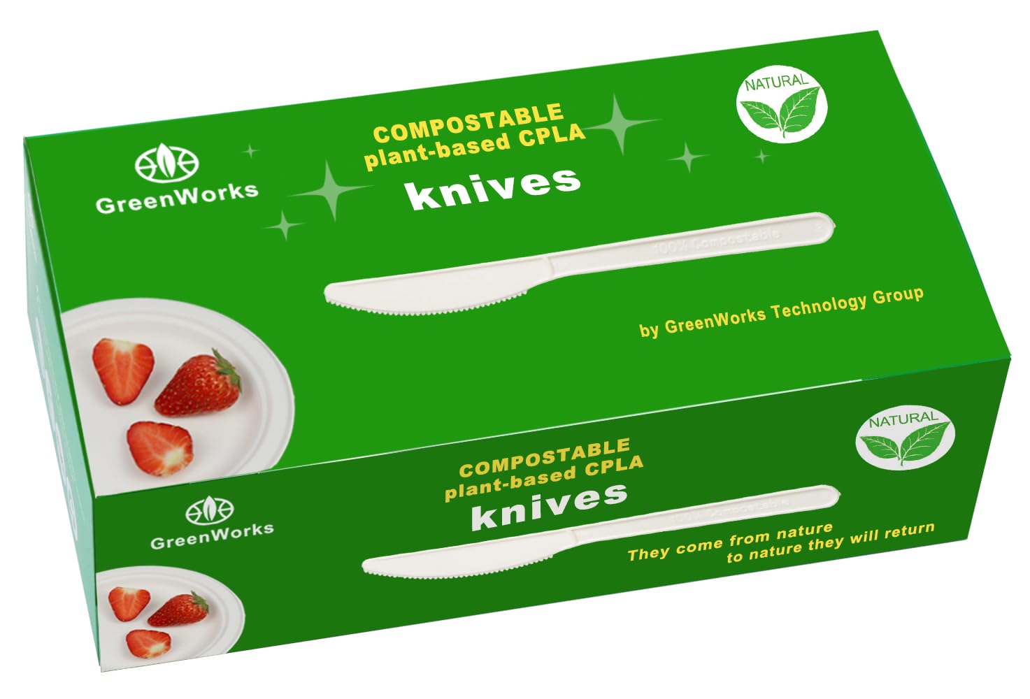 GreenWorks Compostable Knives 100 Count 7 Heavyweight Disposable Biobased Cutlery Knife