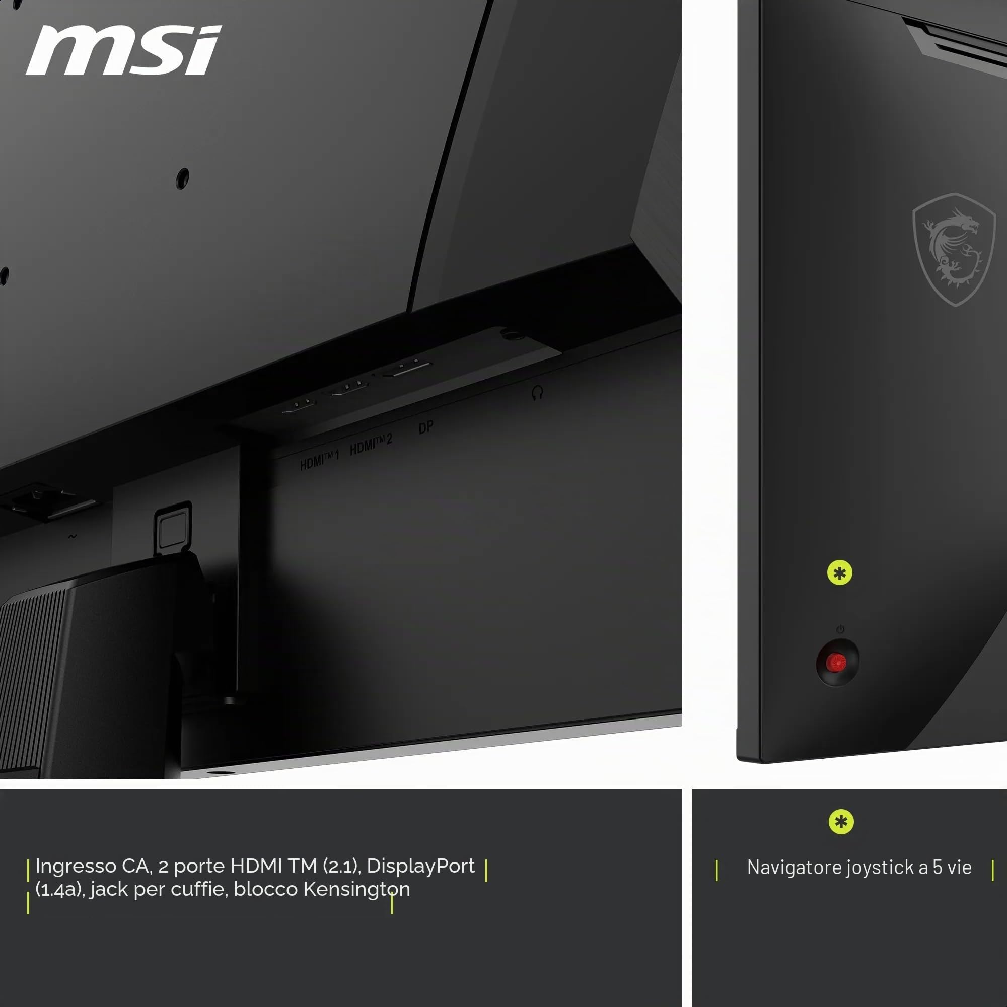 msi MAG 325QFA E18V Monitor Gaming 32" WQHD, 2560x1440 Rapid VA, 180 Hz, 0,5 ms (GtG), HDR Ready, Eye Care, HDMI 2.0b, DP 1.4a, Design Frameless, Inclinabile, VESA Mount