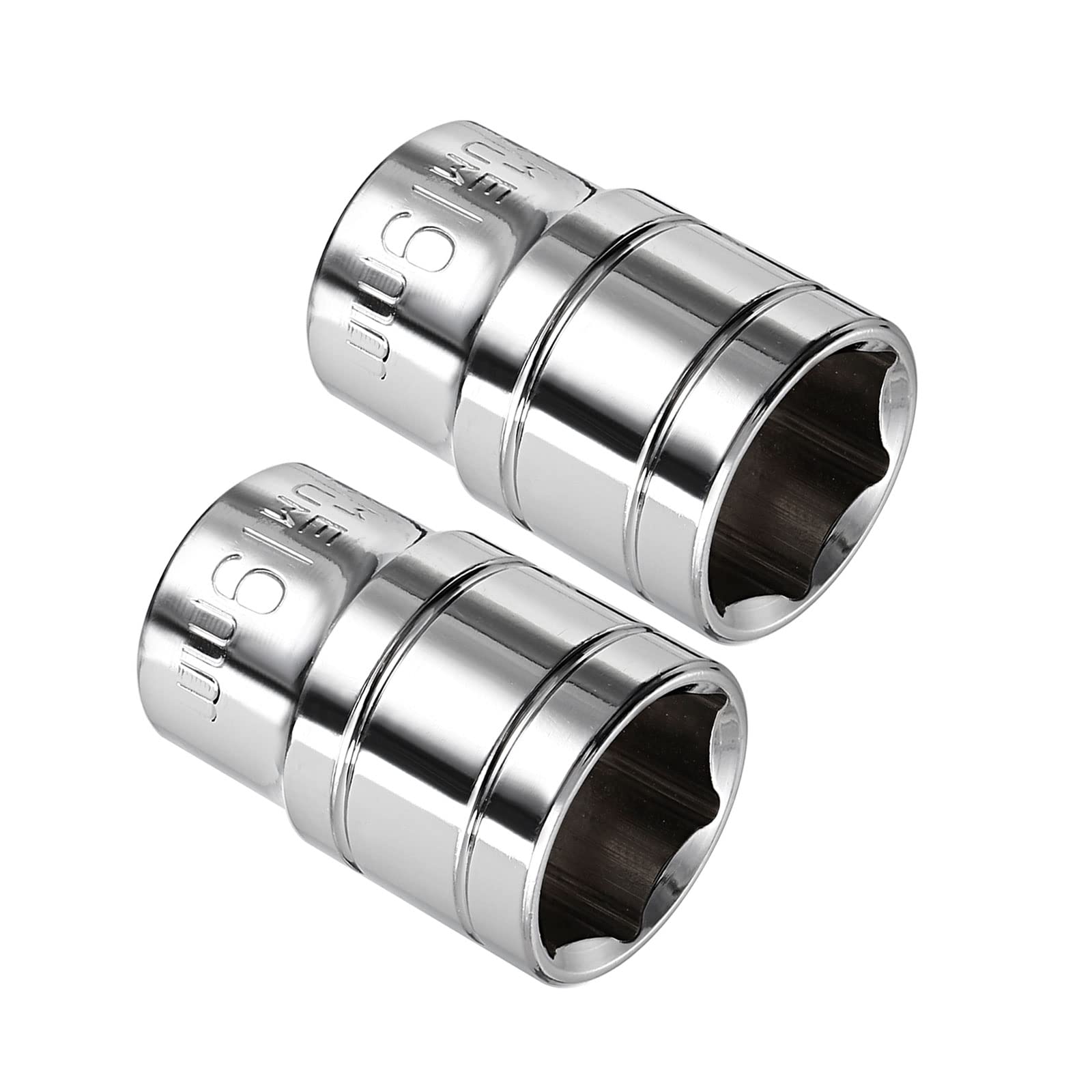 Kozelo 2pcs 6 Point Shallow Socket - [1/2 Inch x 19mm] Square Drive for Car Mechanical Equipment Repair Use, CR-V Steel Metric Sizes