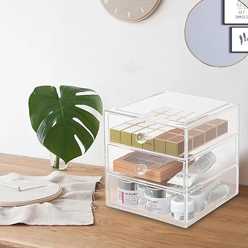 Miniatura 8 de Caja organizadora de cajones de maquillaje con 3 cajones, vitrina de acrílico para cosméticos, organizador de tocador, caja de almacenamiento