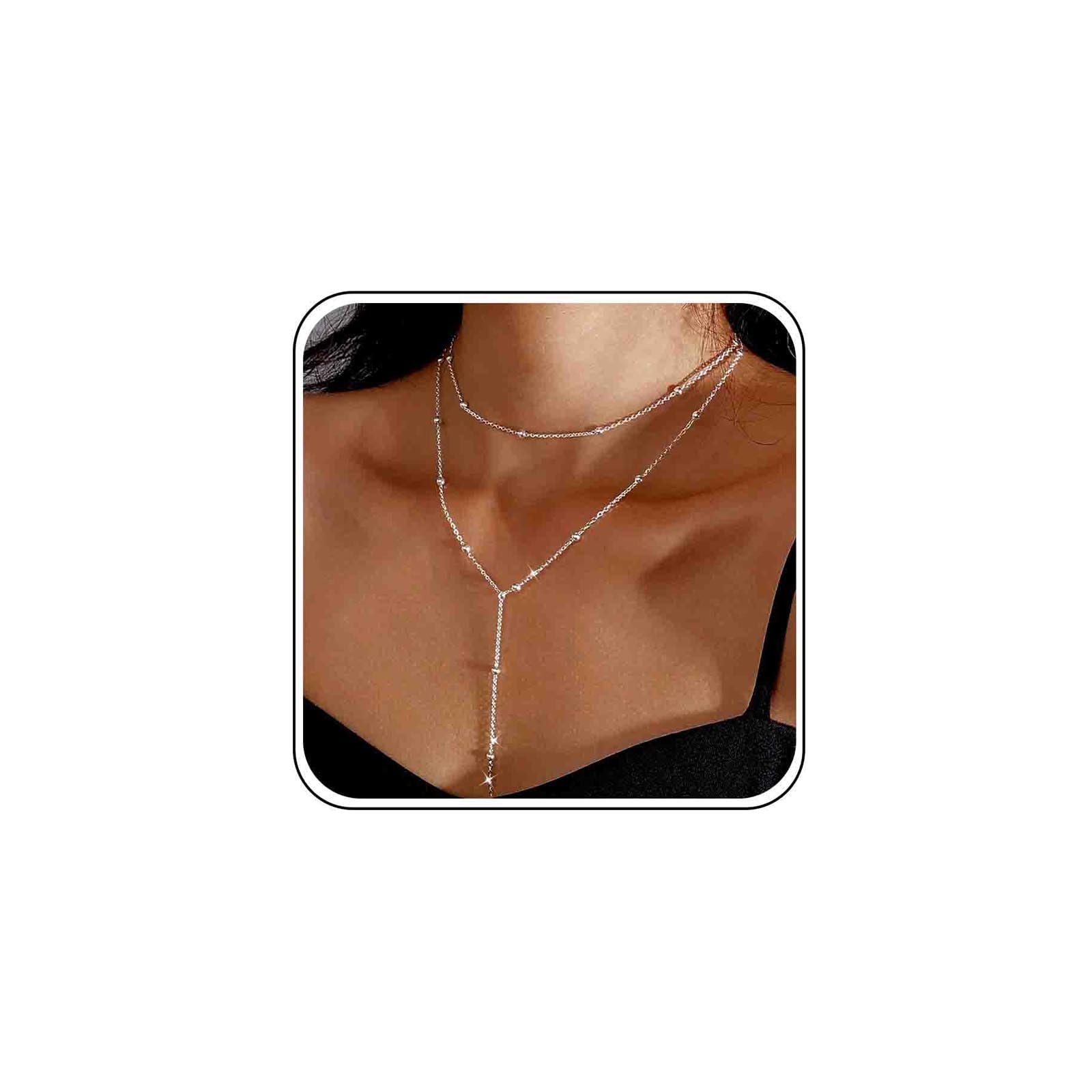 Atentuyi Layered Oro Lariat Collar De La Boda Y La Gota Collar De Bolas Y Collar Gargantilla Y En Forma De Collar De Cuentas Colgante Collar Largo Y Collar De Cadena De Joyería Para Las Mujeres Niñas