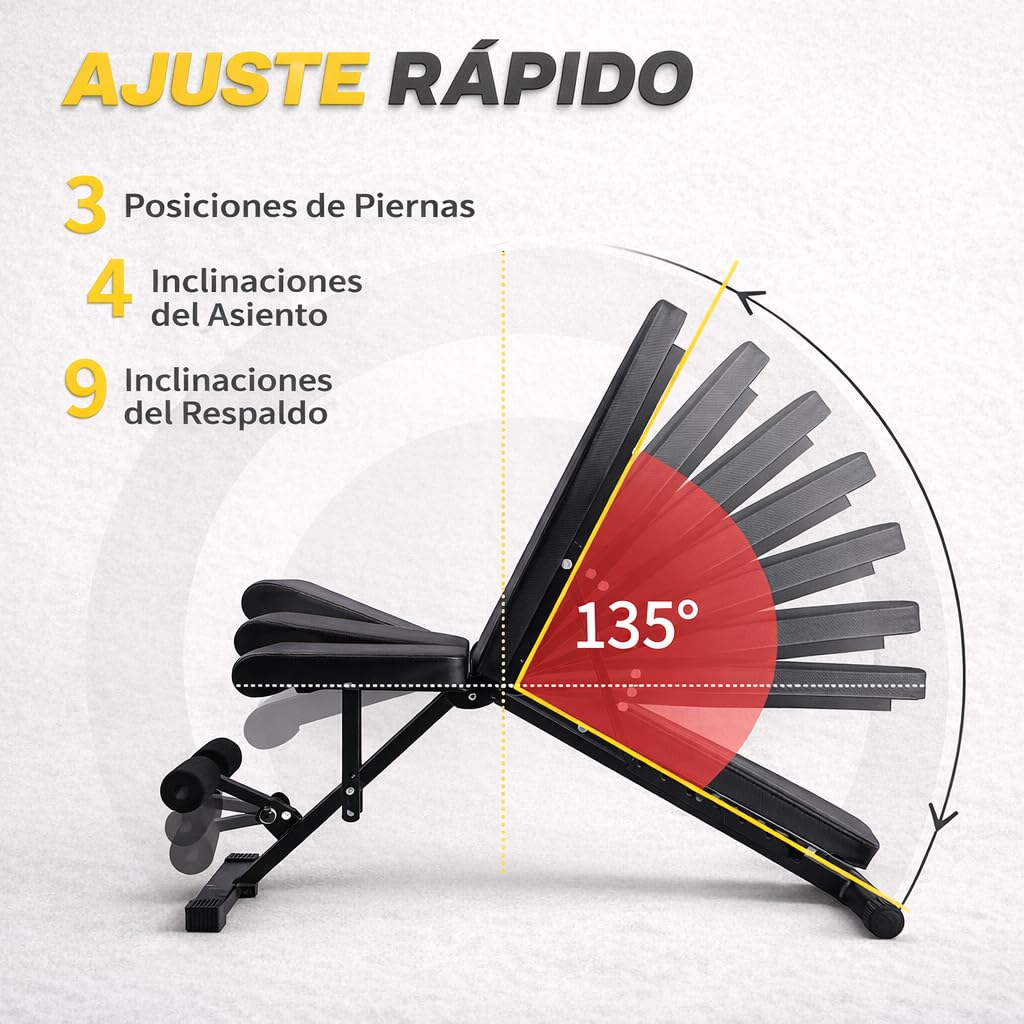 Banco de Ejercicio o Musculación Plegable Ligero Multifunción Para Pesas y Mancuernas Ajustable de Abdominales Gimnasio Entrenamiento en casa, Múltiples Posiciones Espalda, Pecho, Piernas