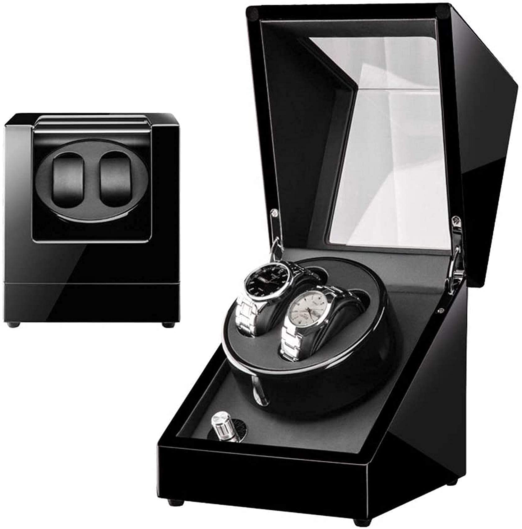 OLSKFUH Automatic Watch Winder Box Double Automatic Watch Winder With 5 Rotation Modes And Quiet Motor Wristwatch Winding Box Storage Case Piano Paint Great Gift_White Watch Wind,Black_black