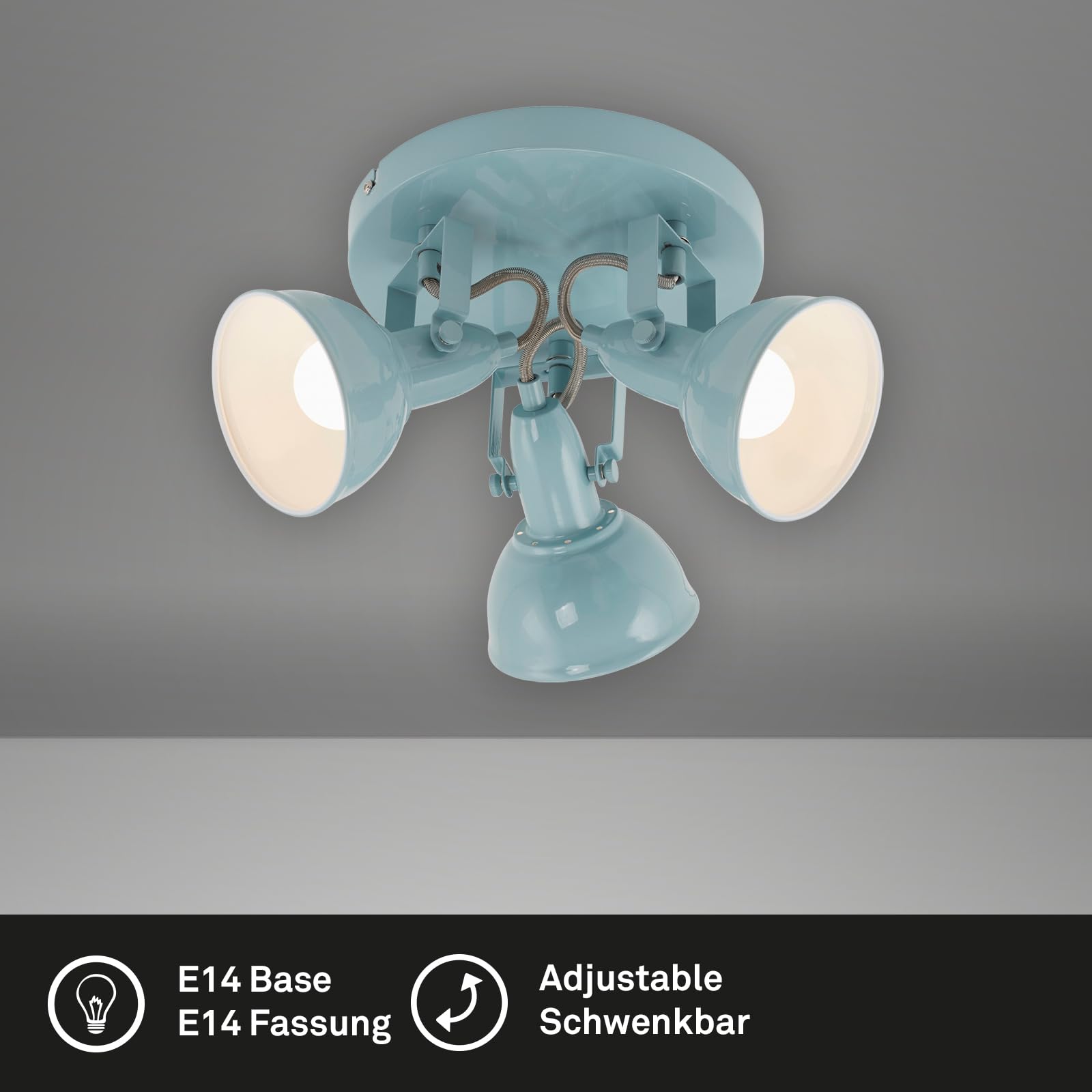 Briloner Lampa Sufitowa 3-Punktowa Retro/Vintage | Miętowy Biały | Obrotowe i Wychylne Reflektory | Oprawki E14 | Metalowa | Do Salonu, Sypialni | 21x15,6 cm