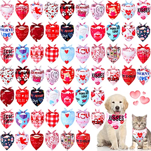 60 Pcs Valentine's Day Dog Bandanas Bulk Heart Dog Bandanas Adjustable Dog Bibs Triangle Dog Scarf Holiday Pet Costume For Small Medium Pet Dog (Heart Pattern) #TOP9