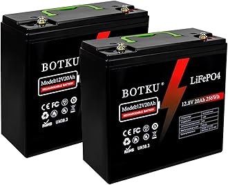 12V 20Ah Lithium LiFePO4 Deep Cycle Battery 2 Pack, 3000+ Cycle Rechargeable Lithium Iron Phosphate Battery for Solar, Fish Finder, Marine, Outdoor Camping, Off-Grid Applications with 20A BMS