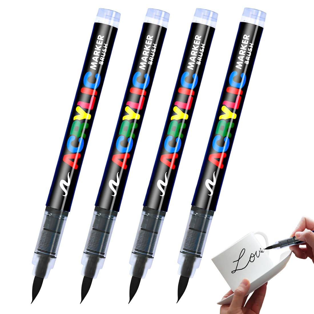 4 Pieces Black Acrylic Markers, Soft Brush Head Acrylic Markers, Acrylic Markers