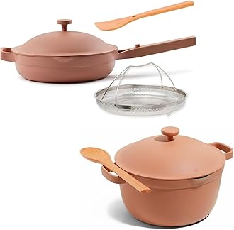Our Place Cookware Duo | 7-Piece Ceramic Cookware Set with 10.5" Always Pan 2.0, 5.5 Qt Perfect Pot & Strainer Basket | Induction & Oven Safe up to 450°F | Nonstick, Non-Toxic Cookware | Spice