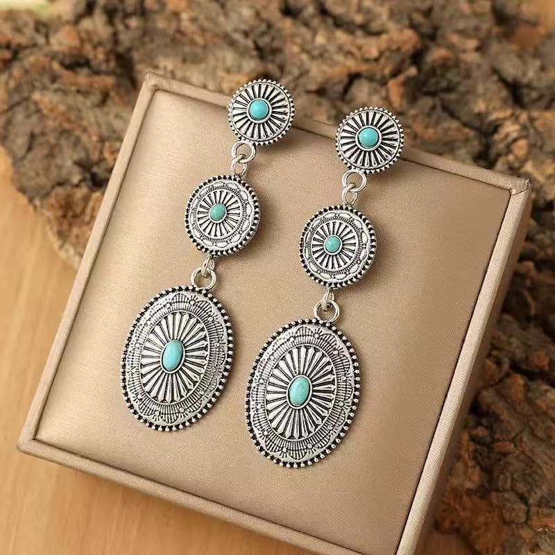 Western Earrings Jewelry for Women Vintage Western Oval Turquoise Dangle Earrings Country Concert Outfits for Women Jewelry - Image 3