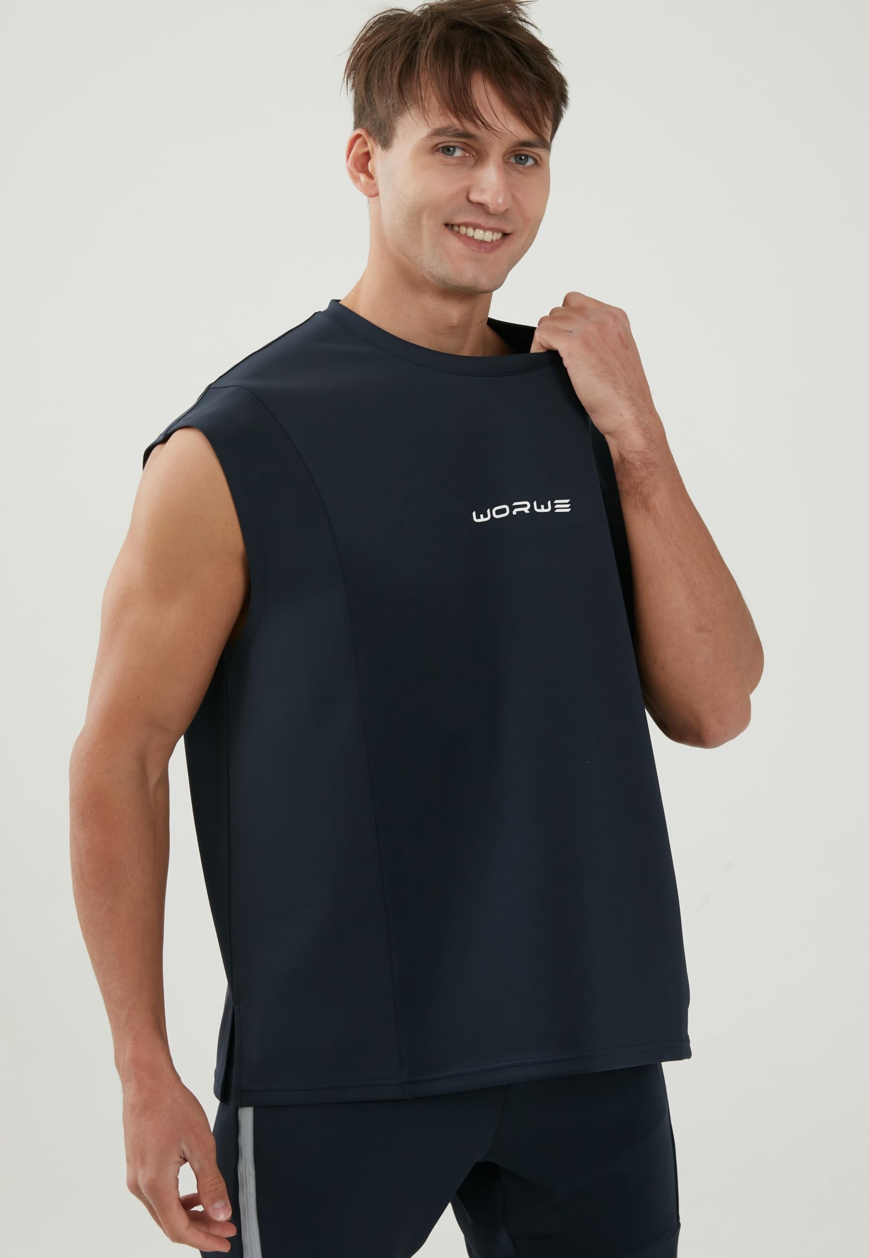 Maglietta Senza Maniche da Uomo Stile Spalla Caduta Moda Sportiva Fitness Asciugatura Rapida ranspirabile Bretella Top Logo 3D Anti-UV Girocollo
