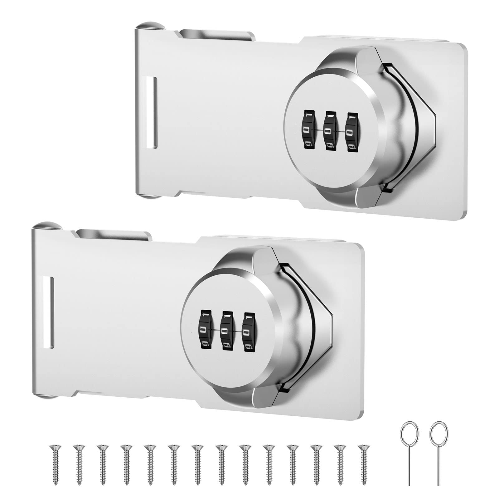 Cerraduras mecánicas de cerrojo giratorias, cerradura de seguridad para puertas pequeñas, armarios, puertas de granero, baño, exteriores, garaje, jardín (2 paquetes plateados)