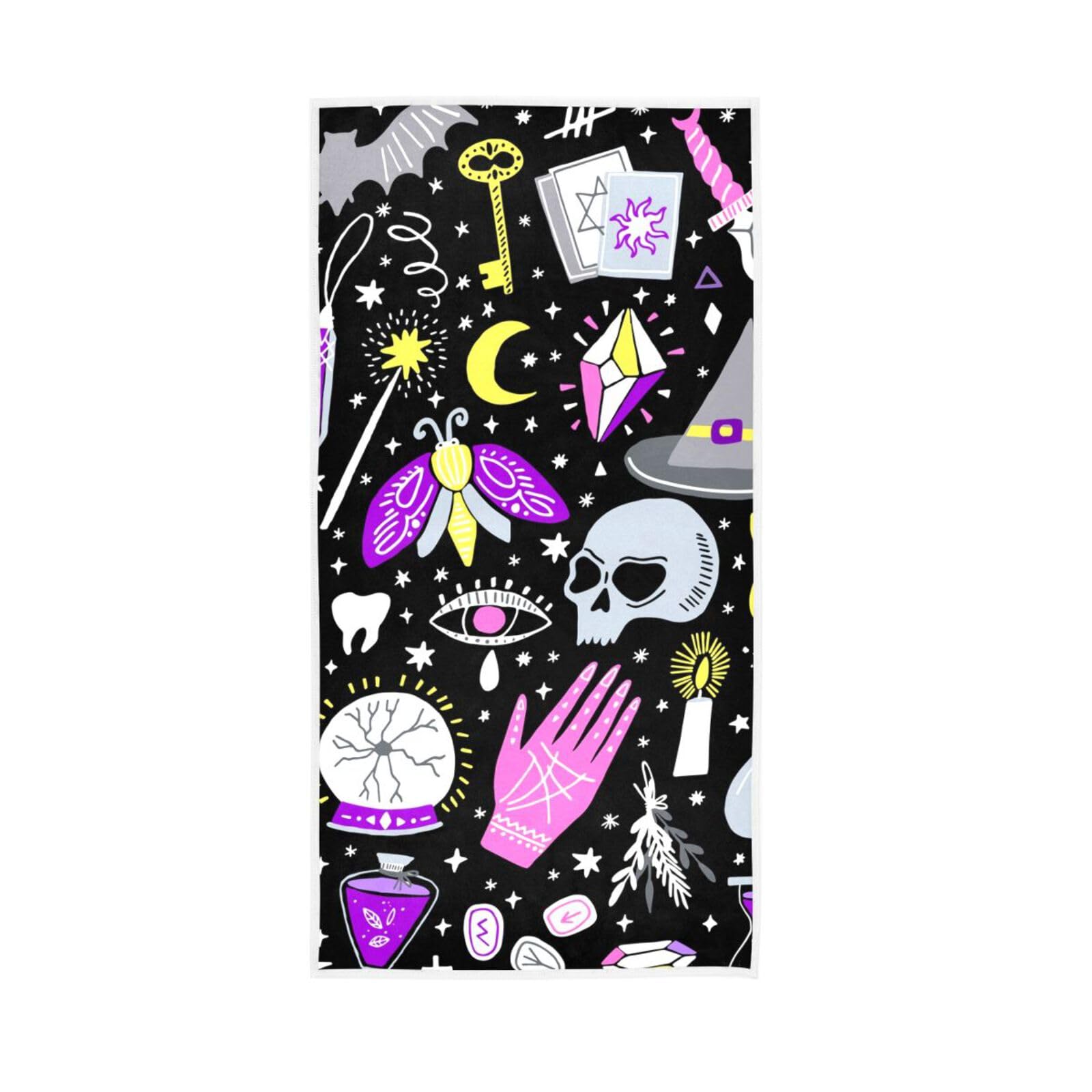 LSRCPD Magic Witch Halloween Skull Face Towels, 15 x 30 Inches Absorbent Hand Towel Spa Towel Salon Hand Towels