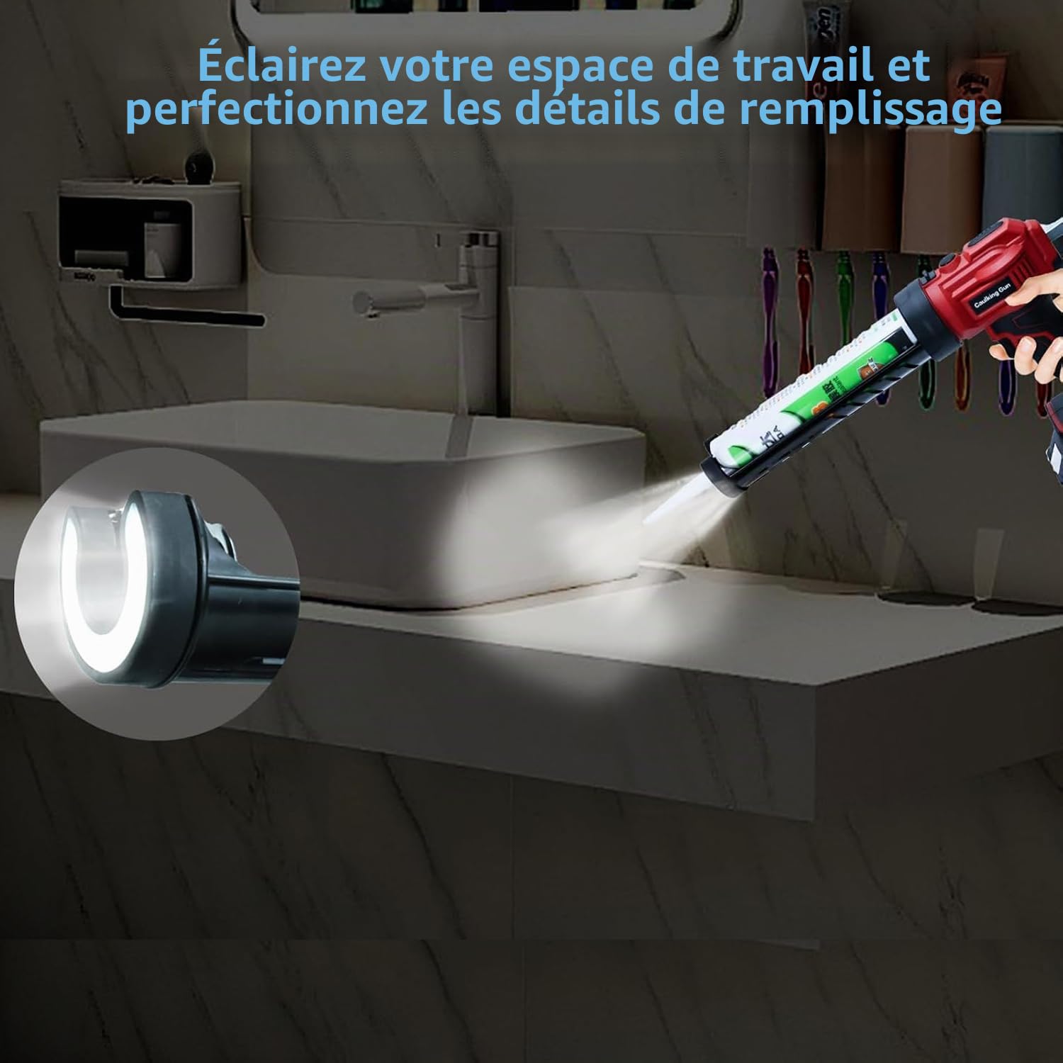 Pistolet à cartouche sans fil 18 V 4 vitesses réglables avec lumière LED, compatible Makita, rouge, 300 ml (sans piles)