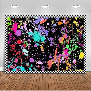Mocsicka Neon Glow in The Dark Birthday Backdrop Graffiti Paint Colorful Splatter Neon Party Decorations Slime Glowing Party Supplies Photography Banner Photo Booth Props (7x5ft)