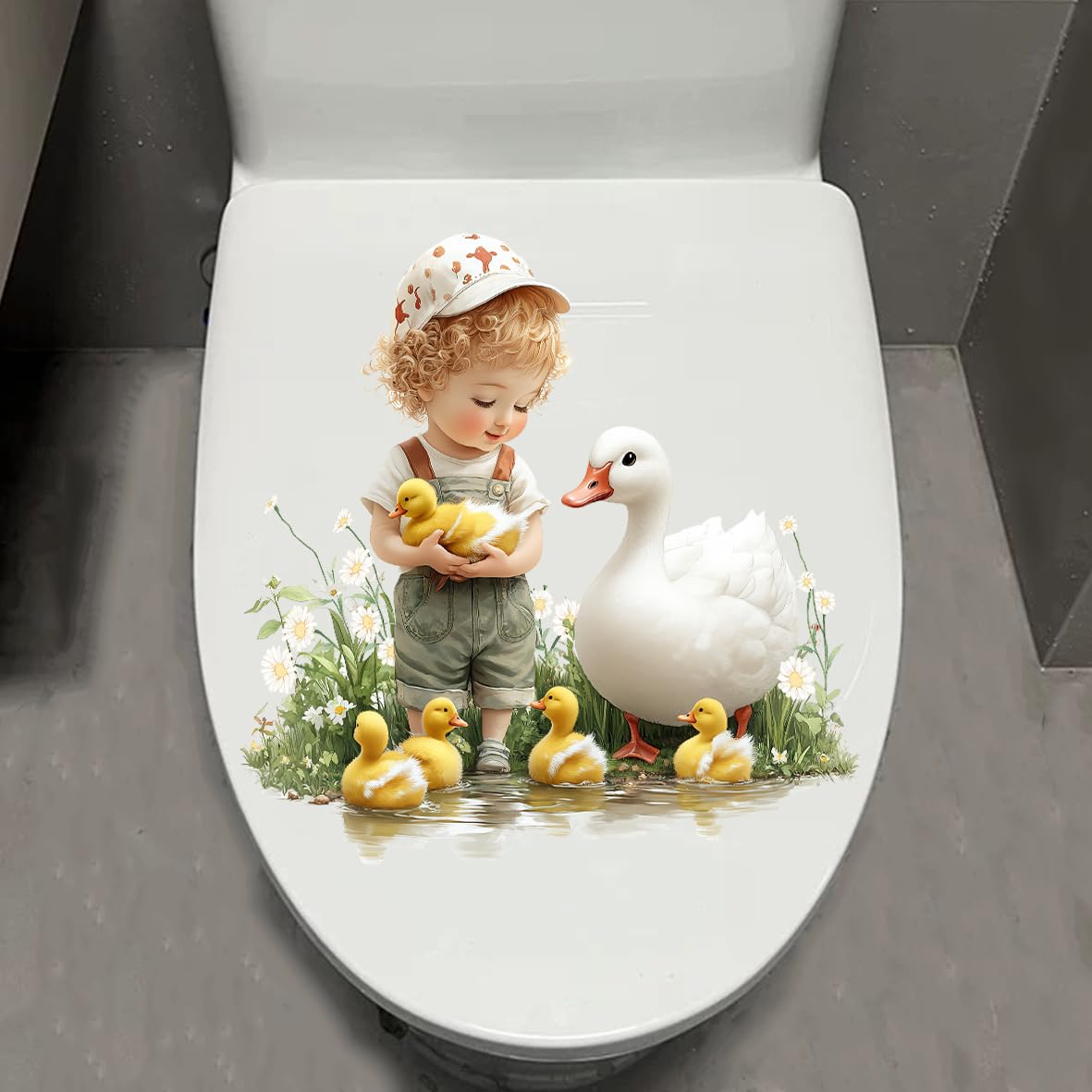 Leniutor 1pcs Animal Toilet Sticker, Waterproof Self-Adhesive Vinyl Tank Lid Decals, Cute Stickers for Girls Boys, Bathroom Restroom Door Seat Decoration (Boys)