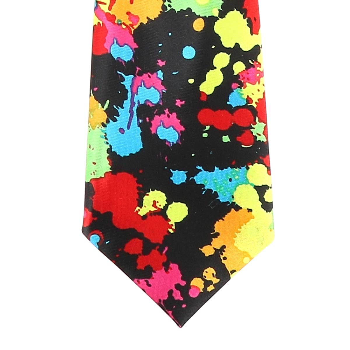 Cravate Homme ou Garçon et Noeud Papillon Eclaboussure Multicolore - Collection Originale - Motif Fantaisie Fluo sur Fond Noir