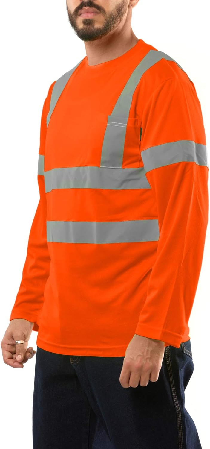 Kolossus Hi Vis Construction Shirts for Men Long Sleeve Reflective Safety Work Shirt Front Pocket Yellow Orange Class 3 - Image 4