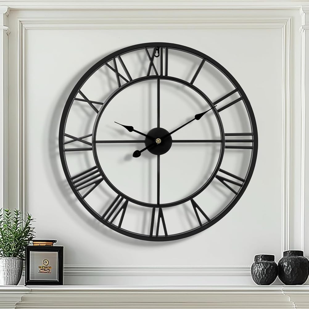 Reloj de Pared Grande de 16 Pulgadas para la decoración de la Sala de Estar, número Romano Moderno Redondo Decorativo de Metal Grande Reloj de Pared para Dormitorio y Cocina,Blanca,40cm