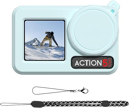 Silicone Case for DJI Osmo Action 5 Pro, Soft Anti-Scratch Protective Case with Lens Cap, Lost-Proof & Adjustable Strap, Lightweight Camera Cover for Travel & Outdoor Filming - Blue