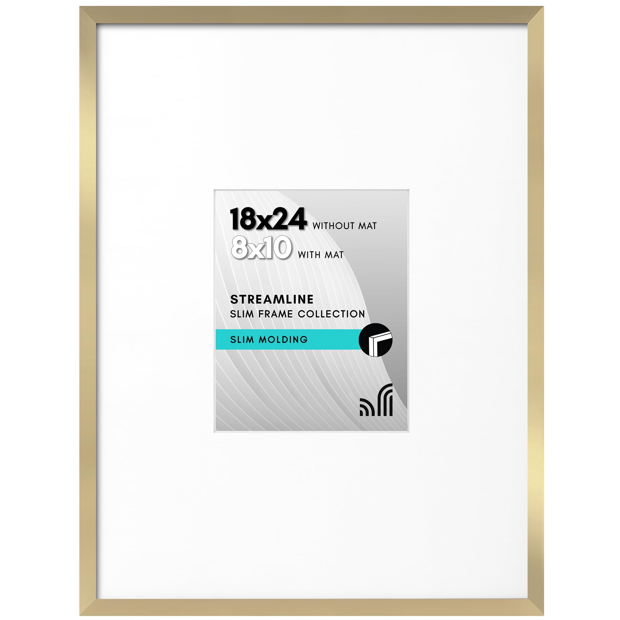 Americanflat 18x24 Poster Frame with Polished Plexiglass - Use as 8x10 Frame with Mat or Display 18x24 Photo Without Mat - Streamline Collection - Thin Border Picture Frames for Wall - Gold
