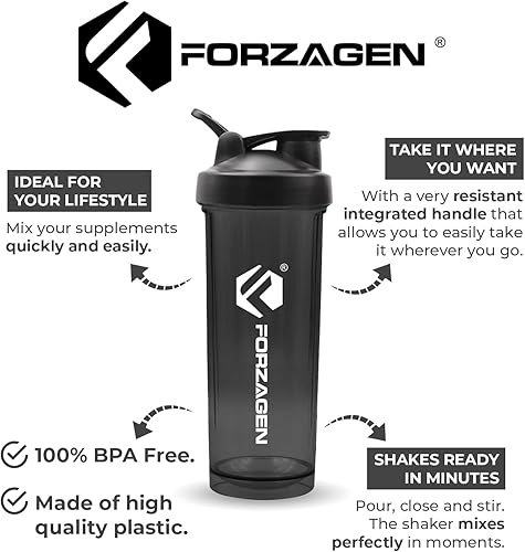 Miniatura 3 de Forzagen Shaker Bottle 26 oz para bebidas pre y después del entrenamiento (negro)