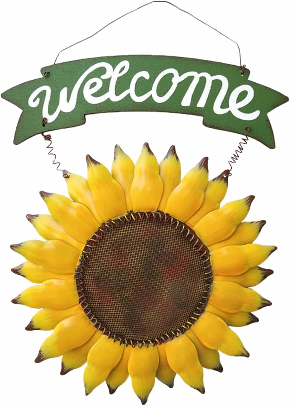 D-Fokes Welcome Sign Rustic Front Door Decor Metal Sunflower Welcome Sign for Outdoor Decorative Garden Home Welcome Hanging Sign Decor
