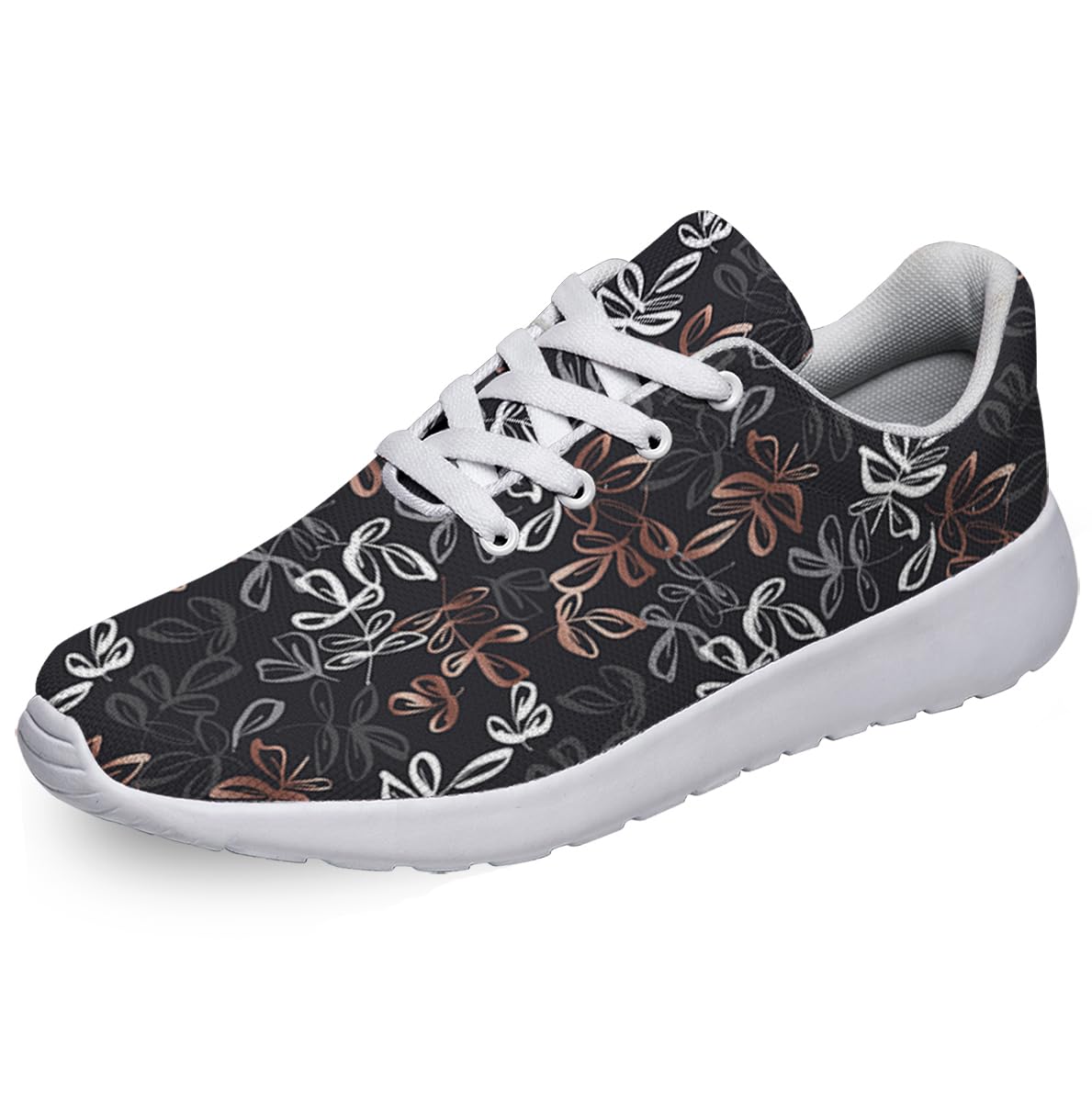 Women Men Leaf Prints Shoes Slip On Running Shoes Athletic Tennis Sneakers White Size 4.5