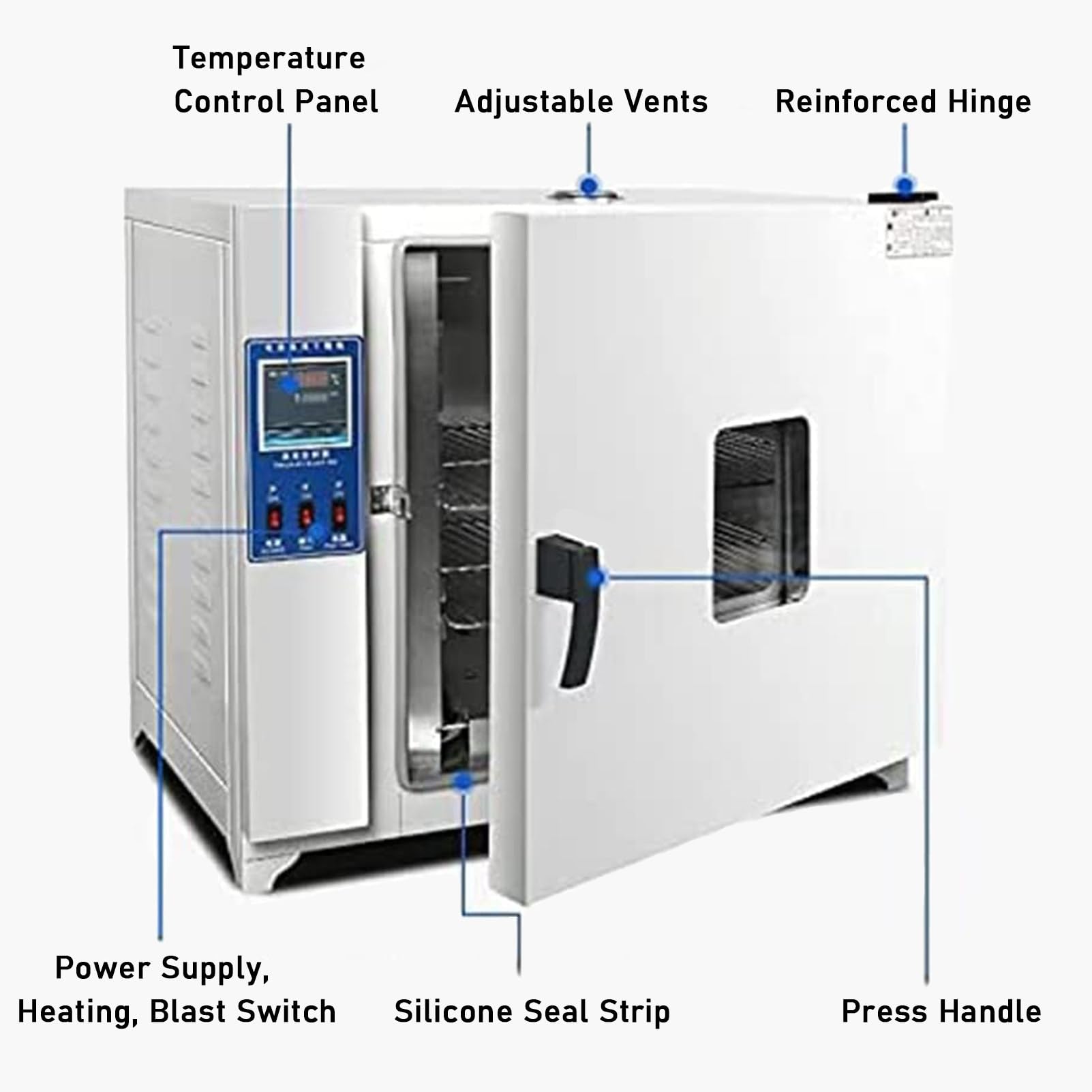 Stufa Di Essiccazione Di Laboratorio Stufa Ad Essiccazione A Convezione Ad Aria Forzata Digitale Zincata, 600w Stufa Ad Asciugatura Ad Aria Forzata (5-300°C) Per Asciugatura E Trattamento,16L
