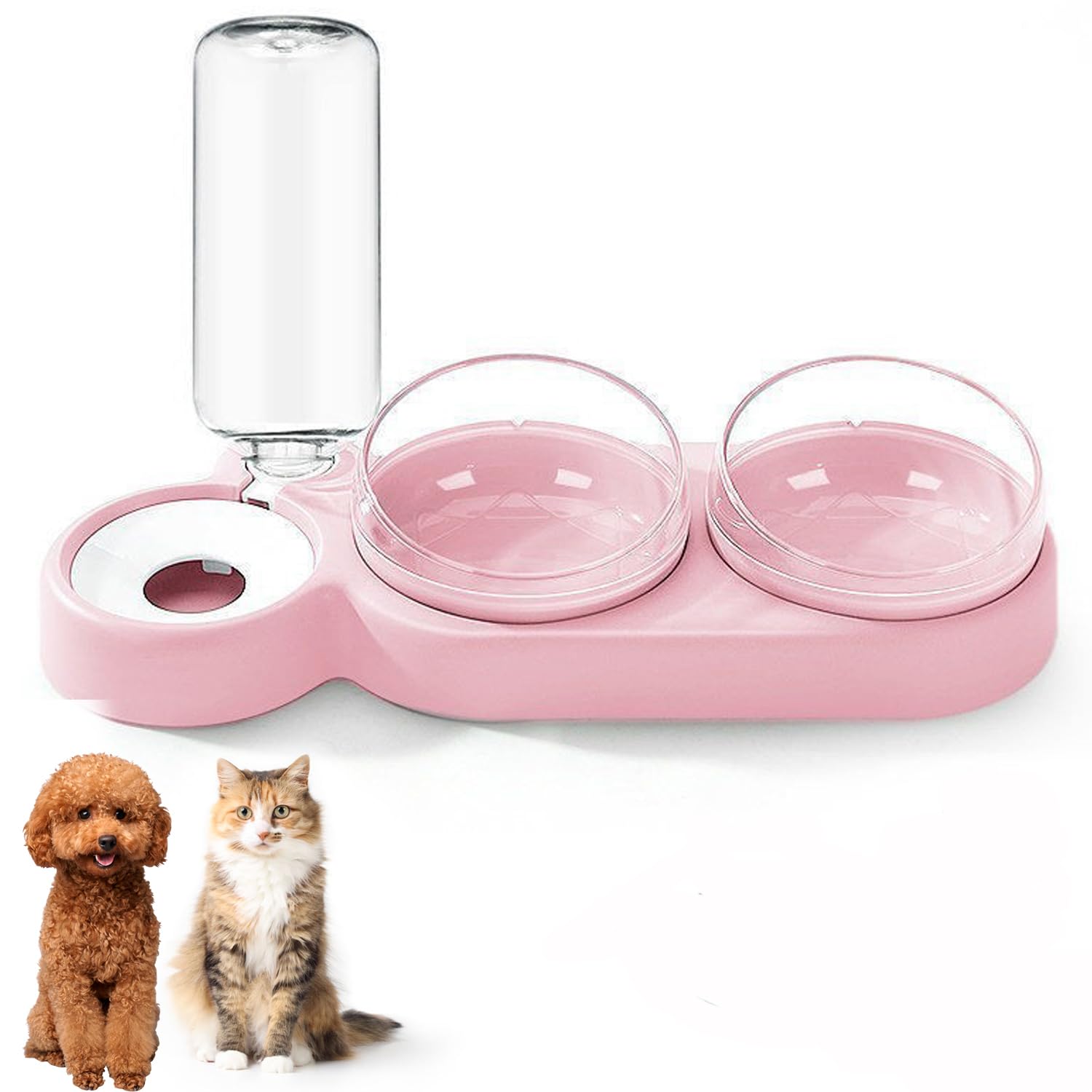 3-In-1 Cat Food and Water Bowl Set, Raised Cat Bowls With Stand, Double Cat Bowls with Water Dispenser for Pet, Food and Water Feeder for Small Medium Dogs Cats (Pink2)