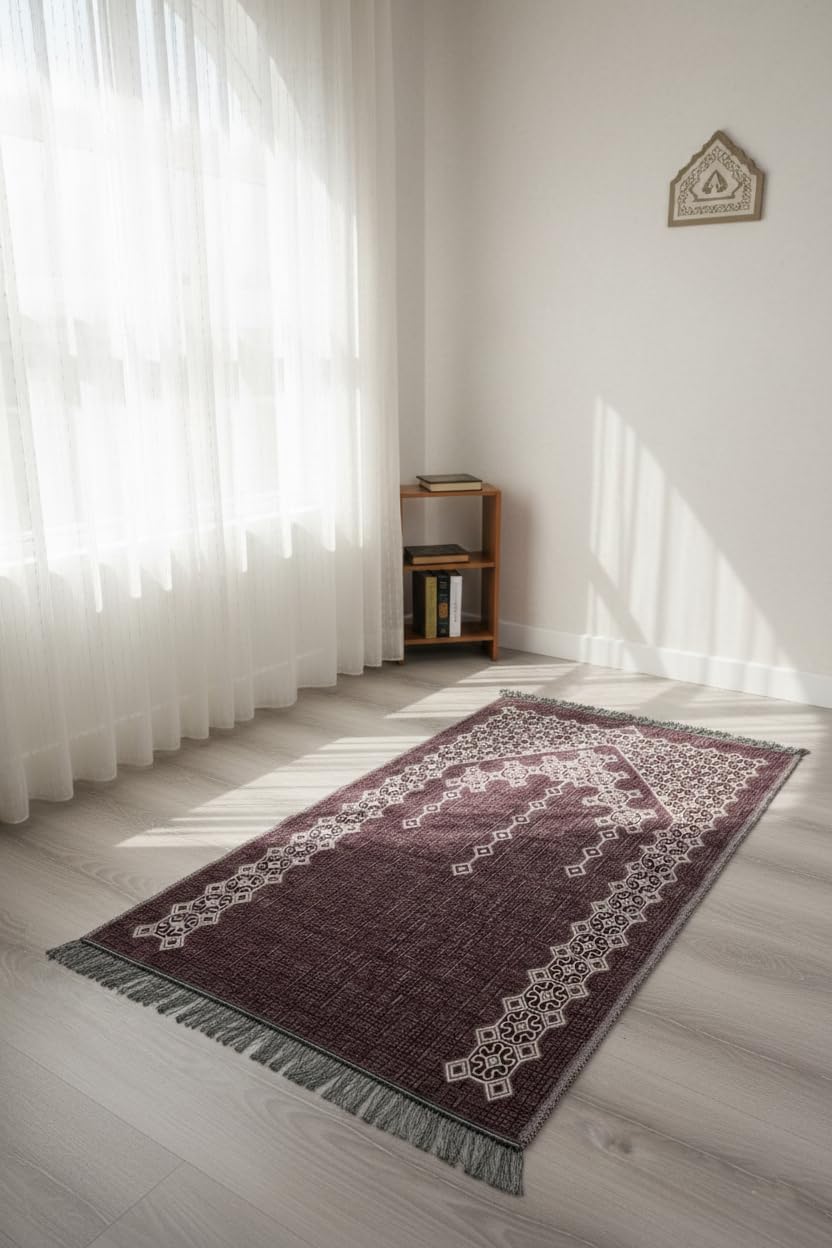 My Evilla Bordo Seccade Hafif Katlanabilir Yıkanabilir Namazlık Şık Motifli Çeyizlik ve Hediyelik
