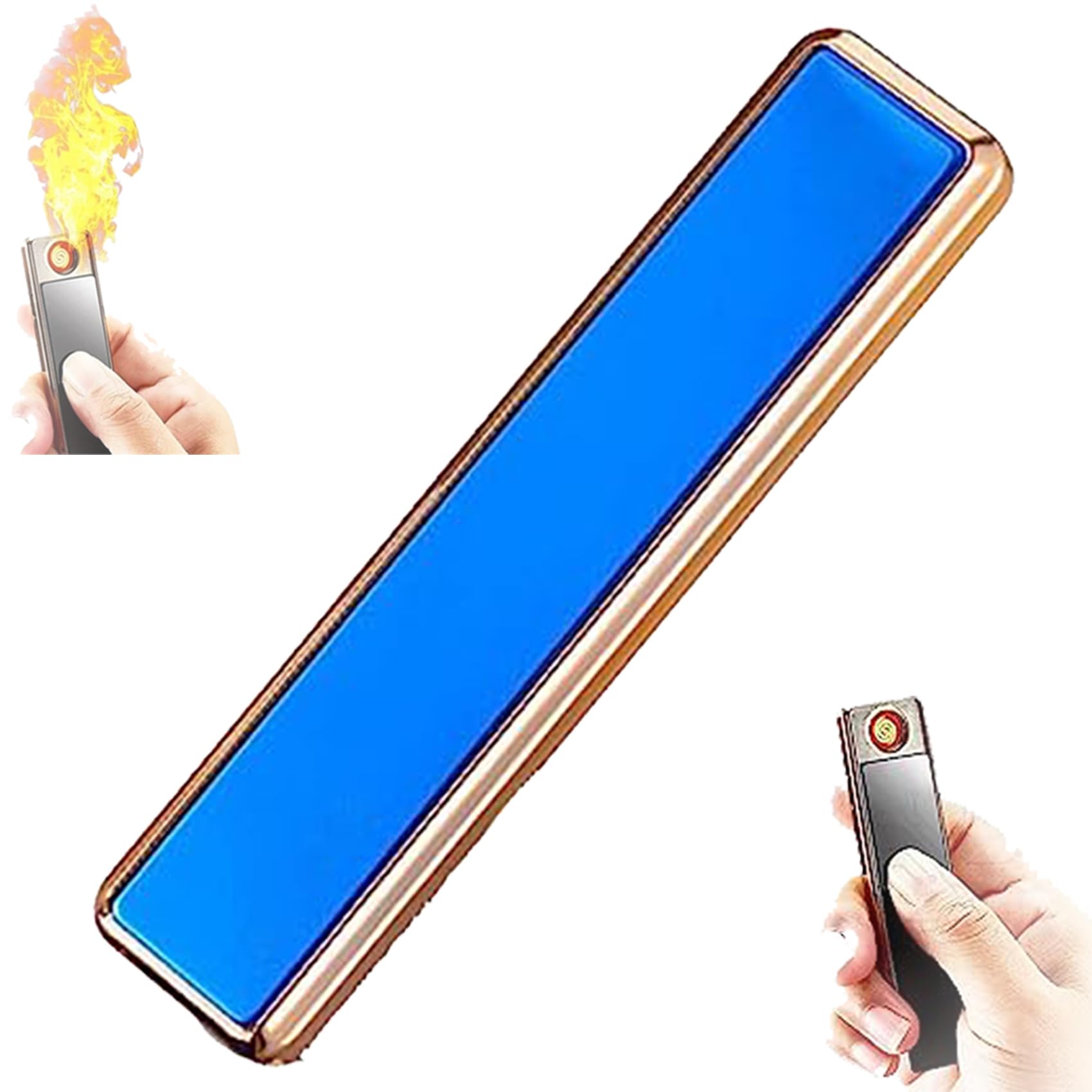 YODAOLI Windproof USB Arc Lighter, USB Rechargeable Lighter, USB Arc Lighter Rechargeable, Slim Profile Coil Lighter, Electric Lighters Dual Arc Lighter Plasma Flameless (Blue)