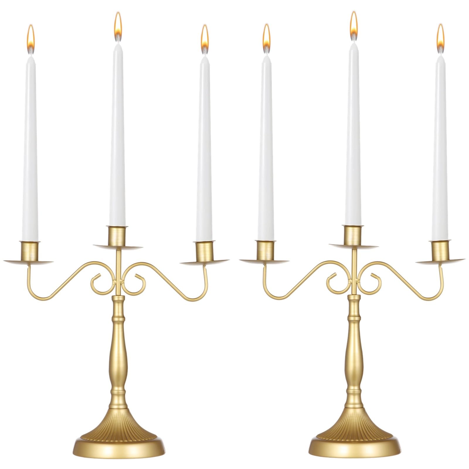 2 portacandele dorati a 3 bracci, alti 32 cm, eleganti centrotavola da tavolo per matrimoni, feste e vacanze