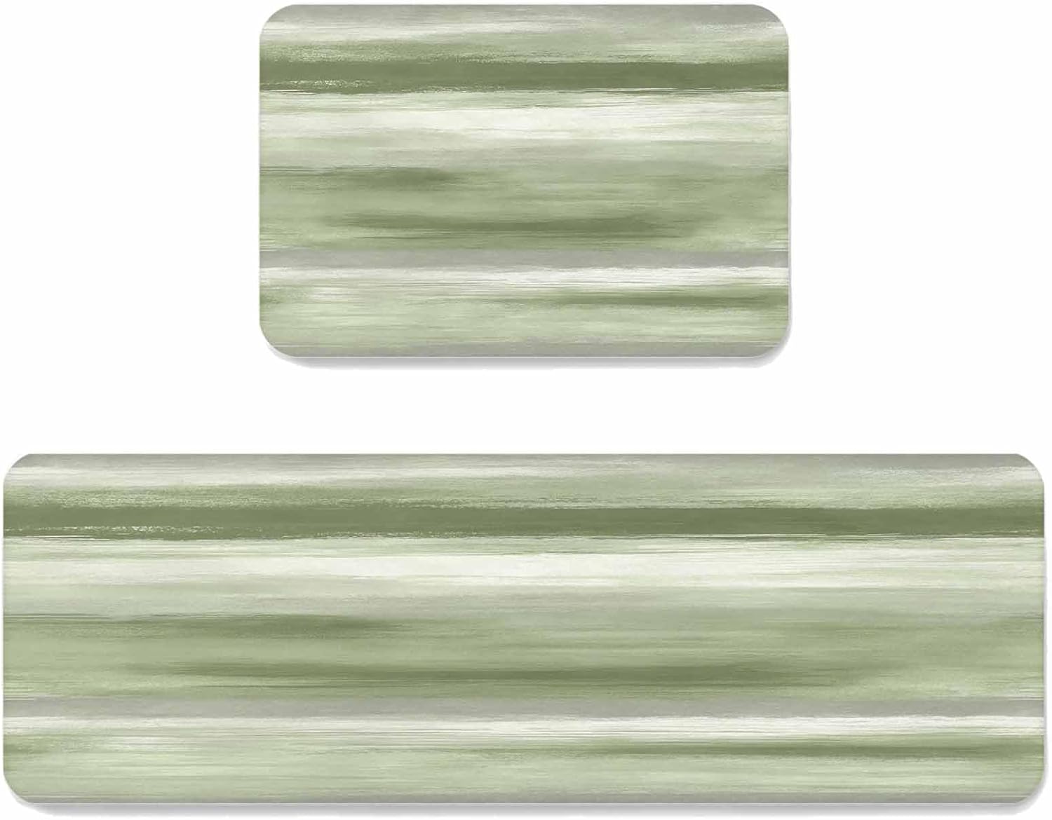 Sage Green Grey Abstract Kitchen Mats Set of 2 Mottled Oil Painting Texture Modern Non Slip Mat Washable Floor Rug for Kitchen Sink Floor Laundry, 20"x24"+20"x48"